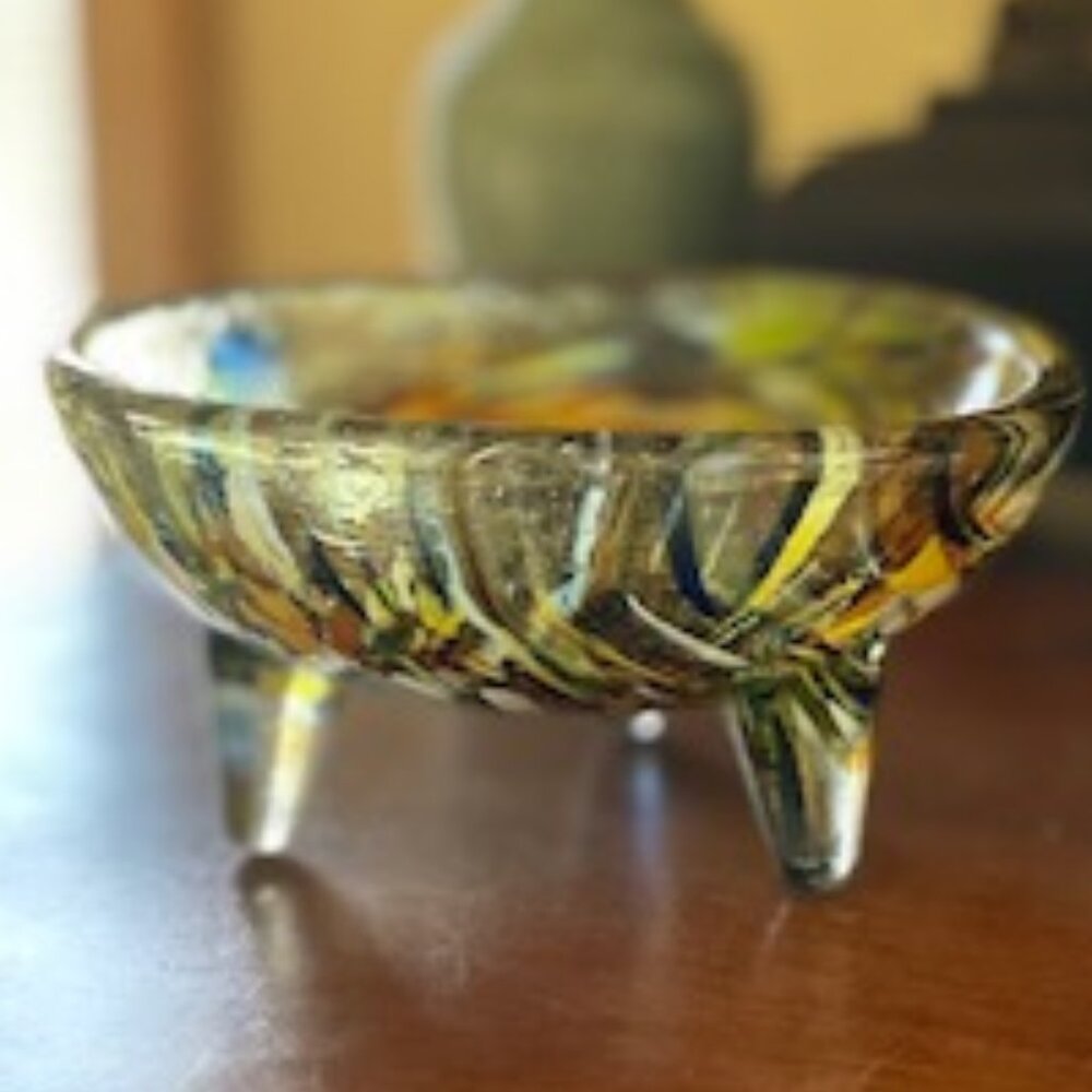 Beautiful! Art Glass Footed Bowl - Multicolor Fused Glass (NOWT) - Picture 7 of 12